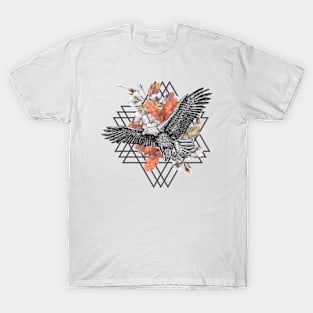 Eagle Artwork, Flowers Triangle Abstract Design for Nature Lovers T-Shirt